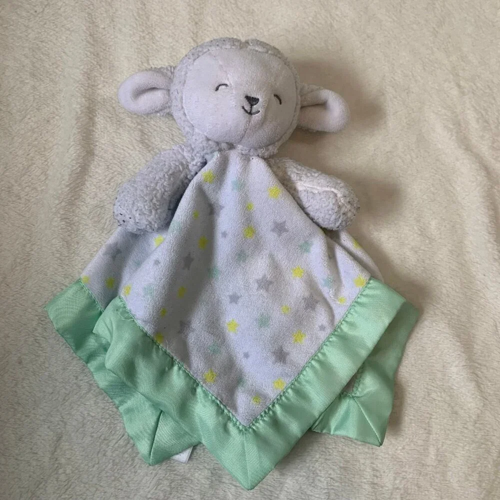 Child of Mine by Carters Lamb Security Blanket White Mint Green Star Plush Lovey